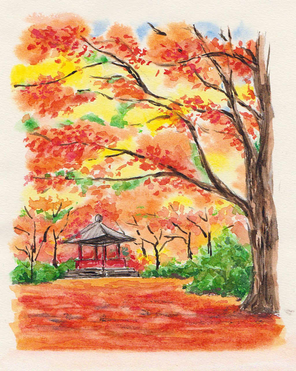 水彩画「南飛騨の秋」 - 美術、工芸品